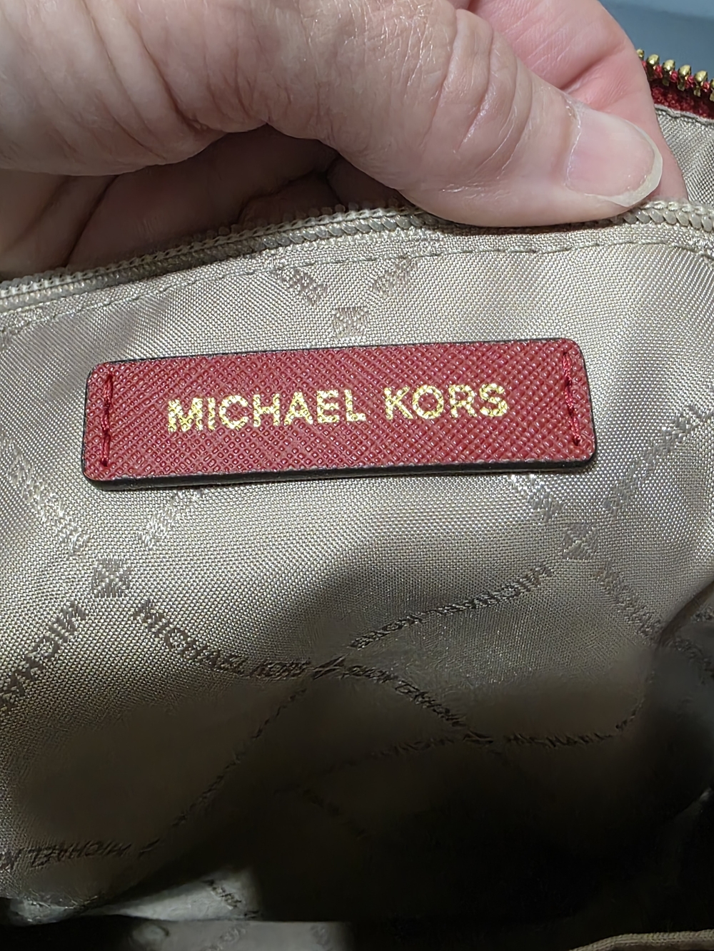 Michael Kors Cherry Red Saffiano Leather Tote with MK Charm - Picture 4 of 14